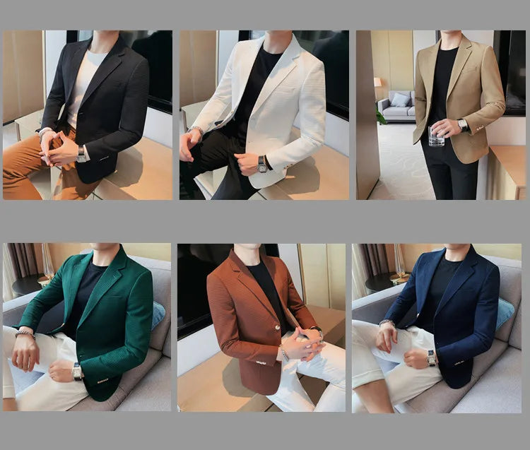 Plus Size 4XL-M Autumn New Waffle Suit Jacket Men Two Buttons Slim Fit Business Casual Blazers Homme Formal Groom Prom Tuxedo