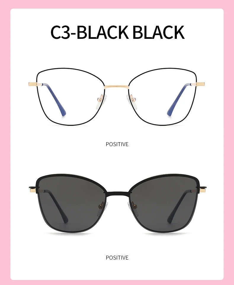 New Fashion Cat Eye Polarized Sunglasses Magnetic Clip-On Myopia Optical Glasses Customizable Prescription 7015