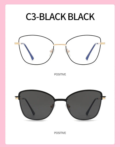 New Fashion Cat Eye Polarized Sunglasses Magnetic Clip-On Myopia Optical Glasses Customizable Prescription 7015