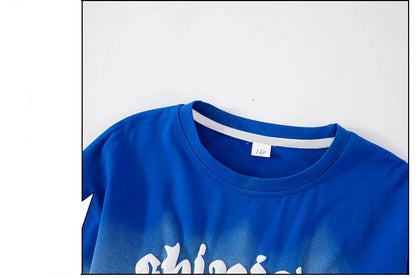 Summer Boys Cotton Alphabet Tie Dye t-Shirt Tops+Sweat Shorts Pant School Kids Tracksuit Child 2PCS Outfit Workout Set 5-16Years