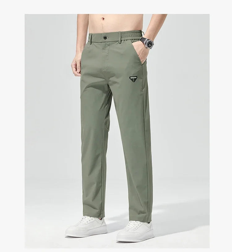 Korean Street Summer Y2K Men's Ice Silk Casual Pants All Match Elastic Sweatpants Office Business Fashion Straight Suit Trousers