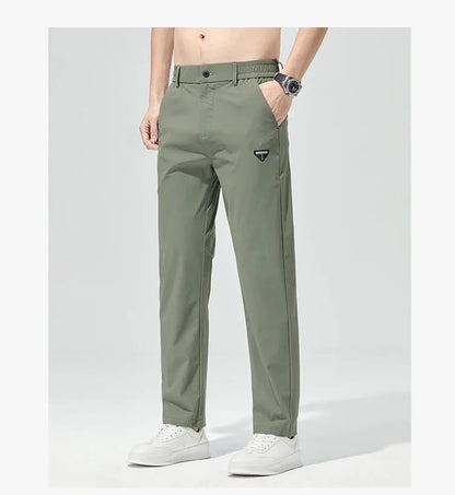 Korean Street Summer Y2K Men's Ice Silk Casual Pants All Match Elastic Sweatpants Office Business Fashion Straight Suit Trousers