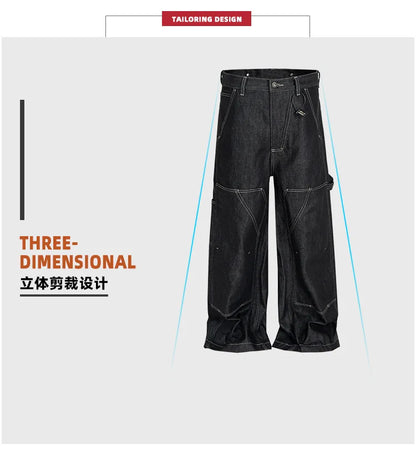 Black Original Cow Jeans Wood Trousers Bright Line Design Comfortable Fit Workwear Casual Pants ZJ118