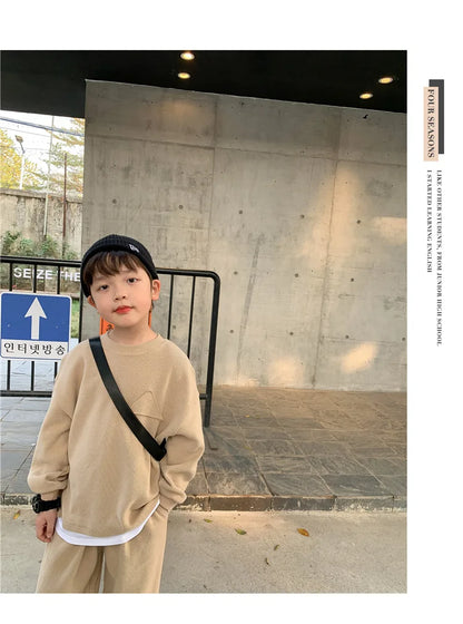 Spring Autumn Baby Boys Plain Patchwork Sweatshirt+Sweatpant School Kids 2PCS Tracksuit Child Jogger Outfit Workout Set 1-12Yr