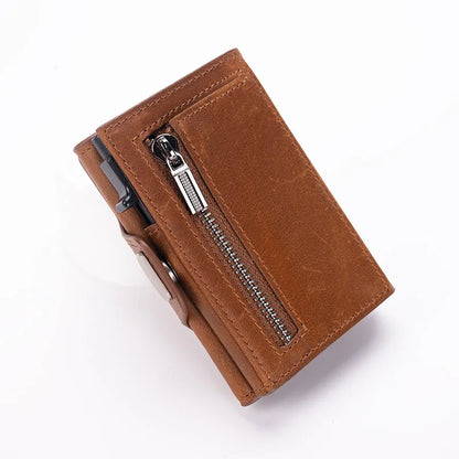 Pop-Up RFID Slim Card Holder Wallet for Men Minimalist Leather Credit Card Wallet with Cash Slot Coin Pocket EDC Travel Wallet