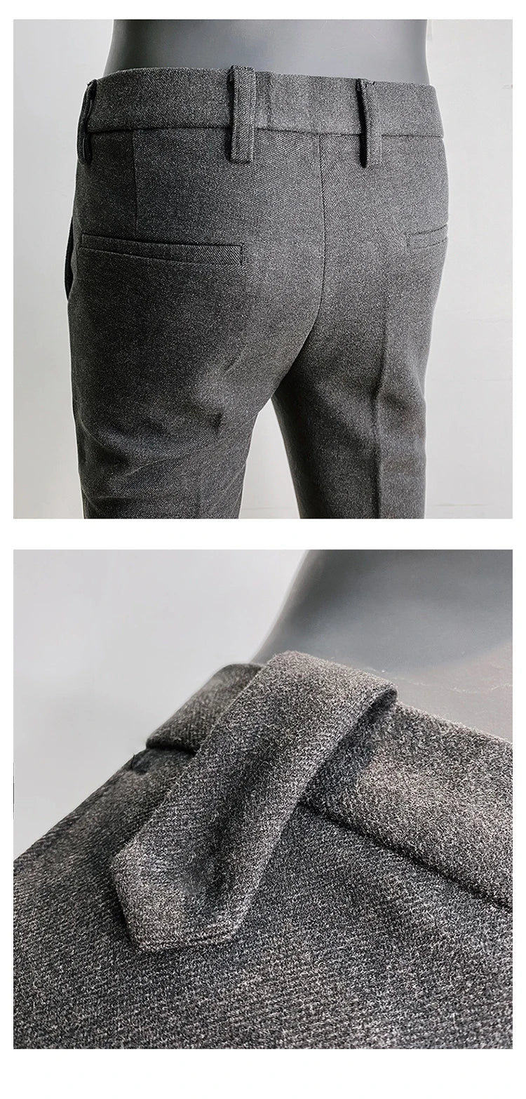 2025 Autumn Winter New Woolen Thickened Suit Pants High Quality Men Slim Fit Straight Formal Business Social Office Dress Pants