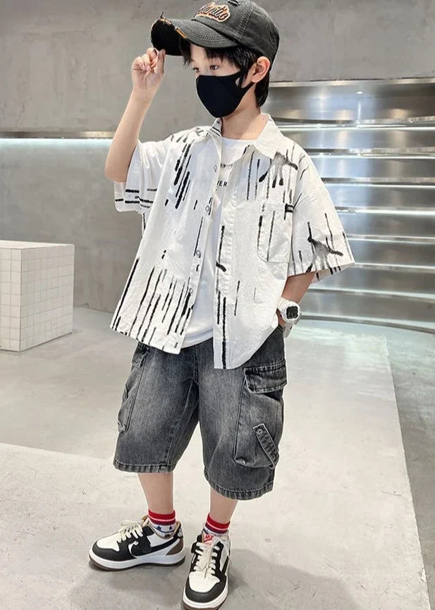 Summer Shirt Set Boys Sets Children T-shirts Children's Boy's Clothing Kids Clothes 10 14 Years Suit Year Old Outdoor Outfit Top