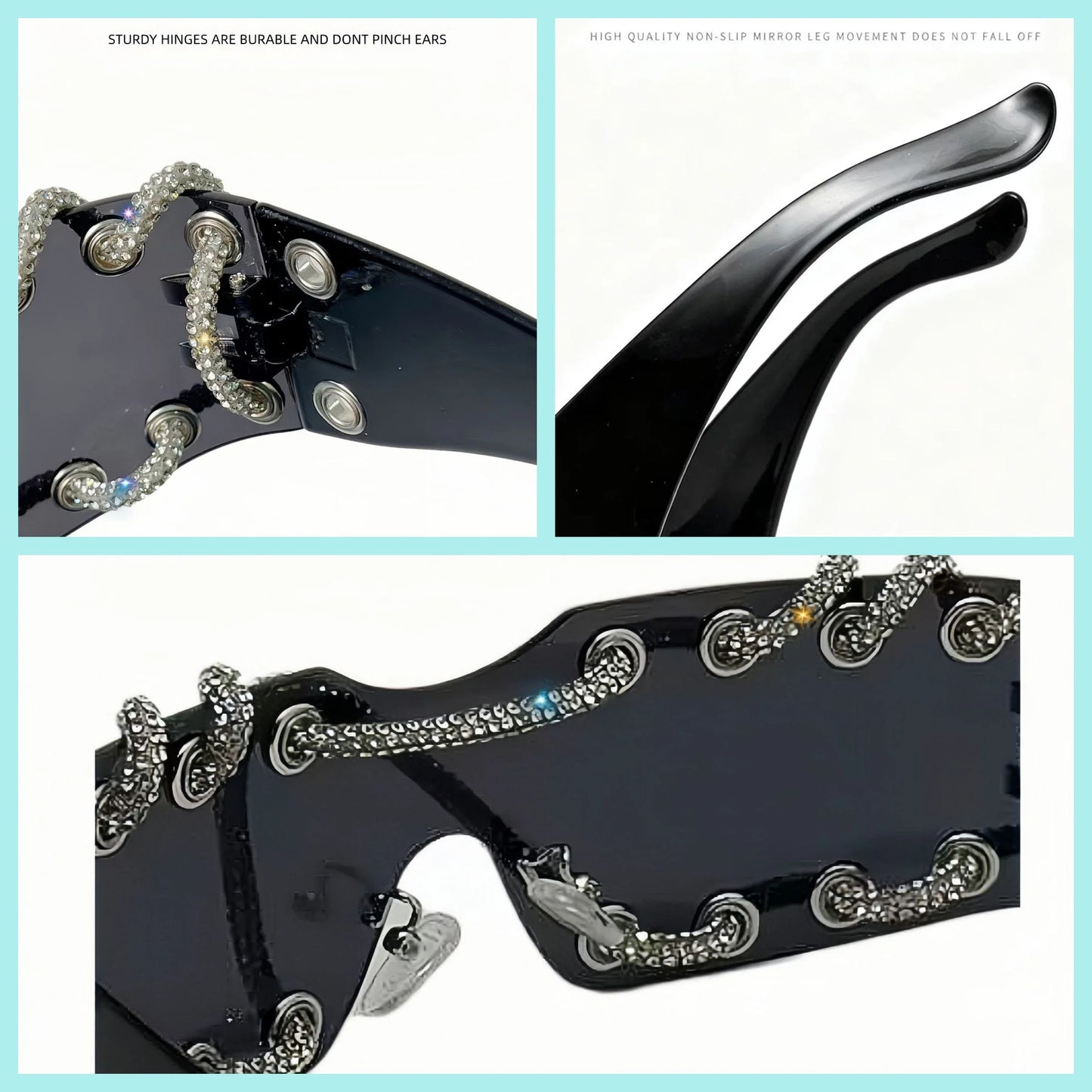 Punk Y2k sunglasses women Frameless  Sunglasses Crystal Chain One-piece Party Shades Bling Streetwear Luxury Accessories