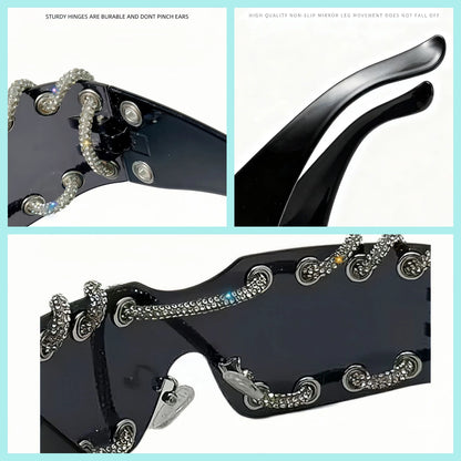Punk Y2k sunglasses women Frameless  Sunglasses Crystal Chain One-piece Party Shades Bling Streetwear Luxury Accessories