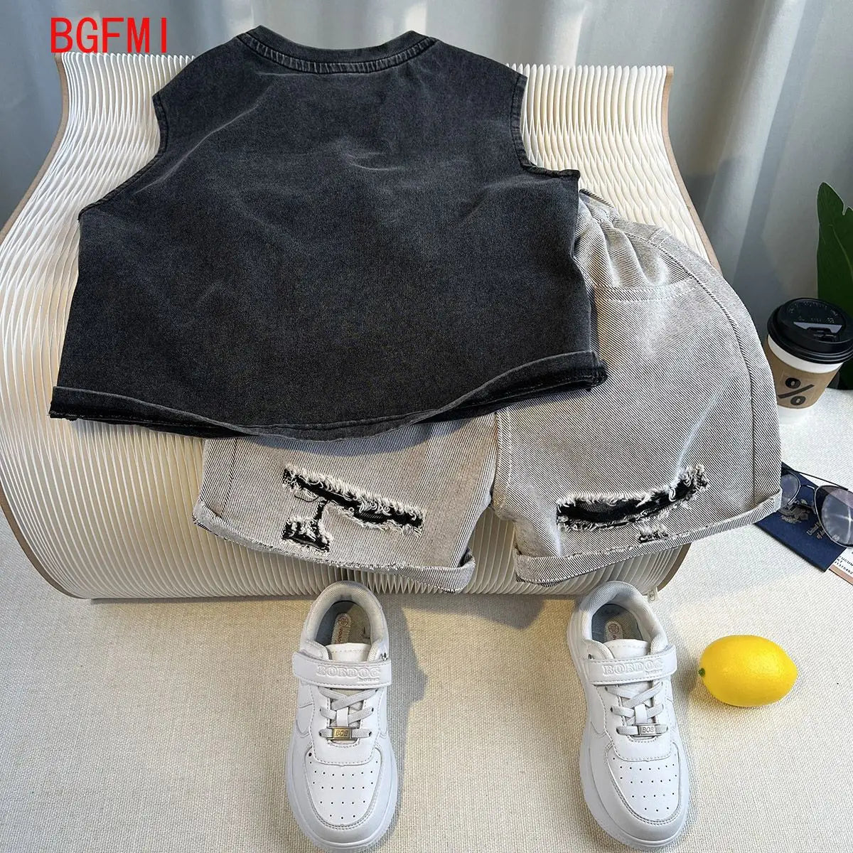 Korean Children's Summer Clothes Kids Set Outfits Boys 2026 Handsome Sleeveless&Short Sleeved T-shirt Denim Shorts 2-piece Set