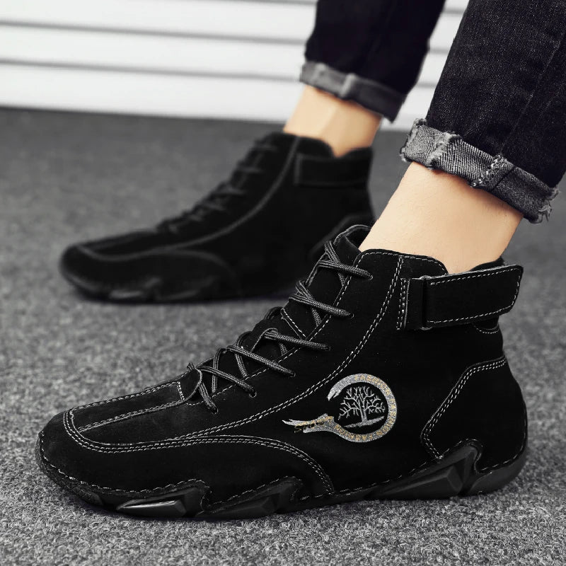 Winter Men Boots Suede Leather With Fur Ankle Boots Men Leisure Boots Keep Warm Western Boots Men Casual Sneakers Bota Masculina