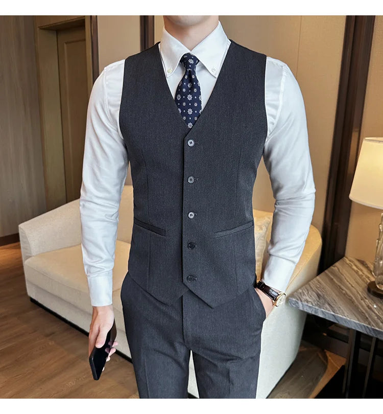 ( Vest + Pants) Men Luxury High Quality Business Suit Vest 2 pieces Formal Groom Wedding Dress Vest Set Fashion Club Clothing