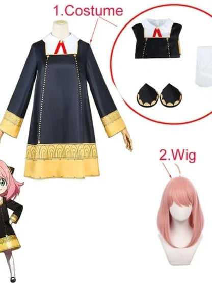 New 3 Piece Anime Spy X Family Anya Faker Costume Cosplay Woman Dress Black Uniform Set Full Halloween Carnival Party Dresses
