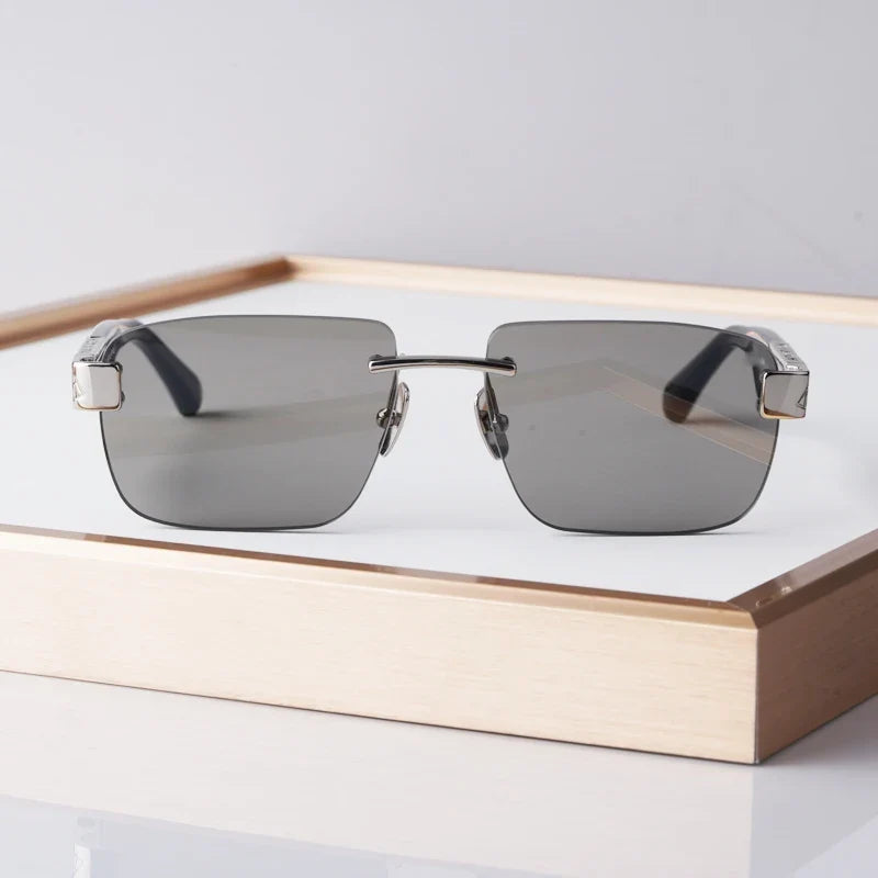 Luxury Rimless Sunglasses Irregular Square Alloy Acetate High Street Men Women Handmade in Germany UV400 THE MAGIC III with Case