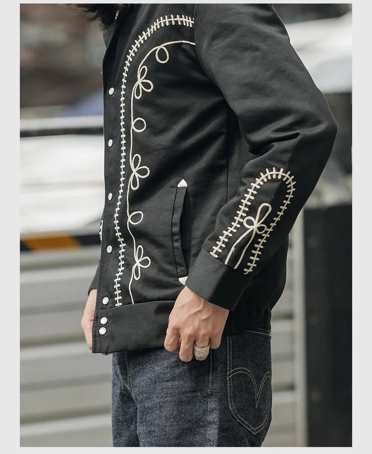 Non Stock Bolero Men's Rockabilly Jacket in Black Vintage-Inspired Western Embroidery Outerwear