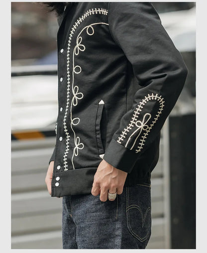 Non Stock Bolero Men's Rockabilly Jacket in Black Vintage-Inspired Western Embroidery Outerwear