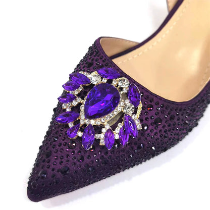 Royal Blue Sandals for Women 2024 Luxury Wedding Pumps Med Heels Rhinestone Design Party Shoes and Bags Set