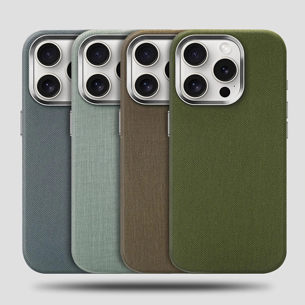 For MagSafe Nylon Canvas Phone Case For iPhone 13 14 15 16 Pro Max Plus Luxury Weave Texture Military Shockproof Magnetic Cover