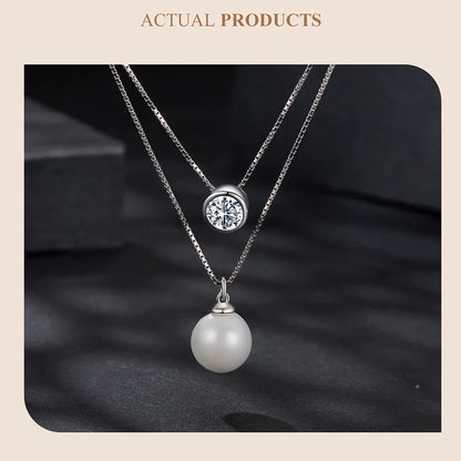 Moissanite Pearl Necklaces for Women, Dainty 925 Sterling Silver Choker Double Layer Necklace Elegant Jewelry Necklaces