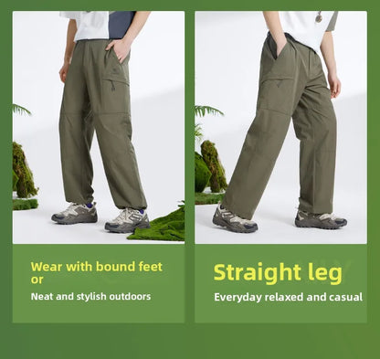 Men's Outdoor Hiking Pants 2026 Summer Sports Waterproof Straight Paratrooper Light Loose Mountaineering Pants