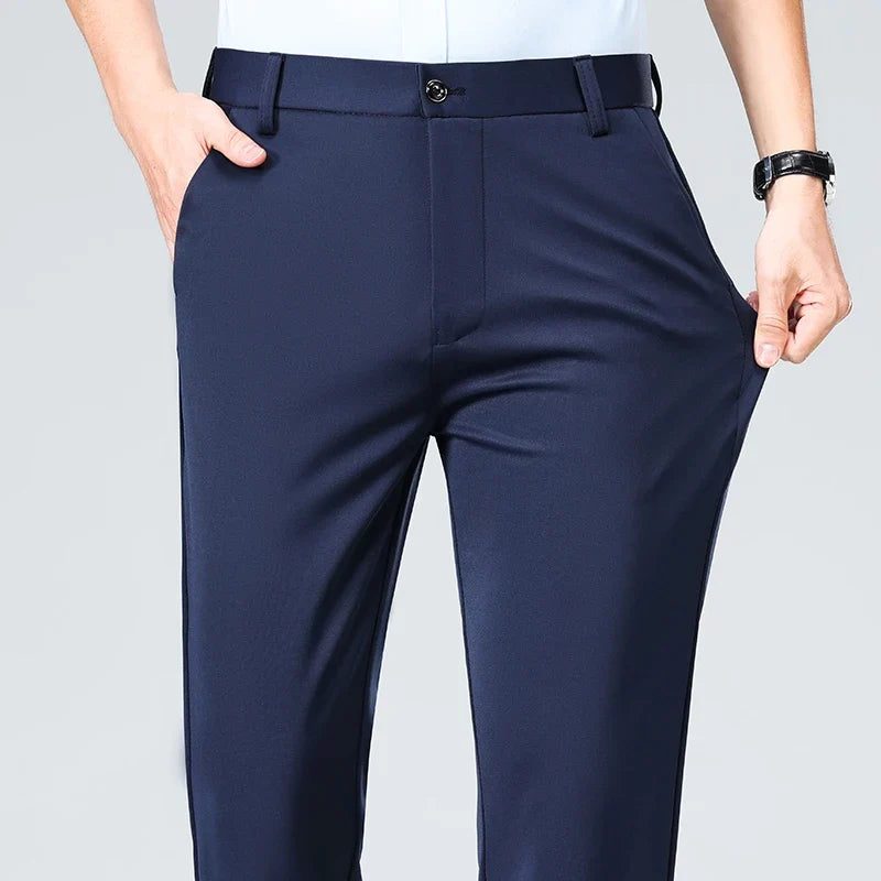29-42 Men's Summer Thin Fashion Business Casual Suit Pants Long Pants Men's Elastic Straight Sleeve Formal Pants Plus Size