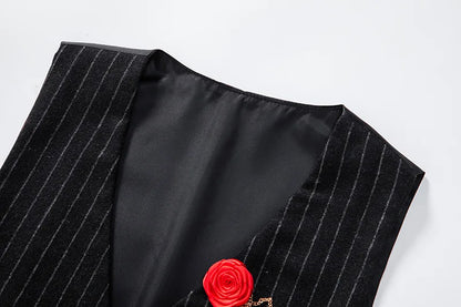 Men's Suit West Retro Striped Mail Single Breasted Waistcoat Wedding Groomsman Dress Banquet Business Daily Work Outfit Top Coat