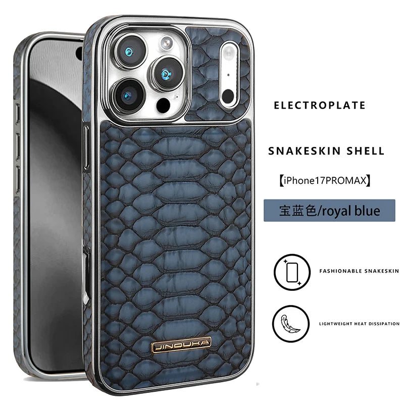Luxurious And Stylish Snake Patterned Leather Phone Case, For IPhone 17 16 15 Pro Max 17Air Protective Case, With Flannel Lining