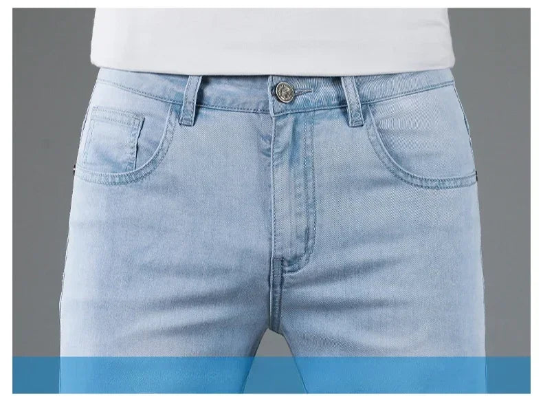 New Men's Thin Lyocell Jeans Soft Business Stretch Fashion Trousers Slim Brand Casual Elasticity Denim Pants Male Clothes