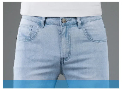 New Men's Thin Lyocell Jeans Soft Business Stretch Fashion Trousers Slim Brand Casual Elasticity Denim Pants Male Clothes