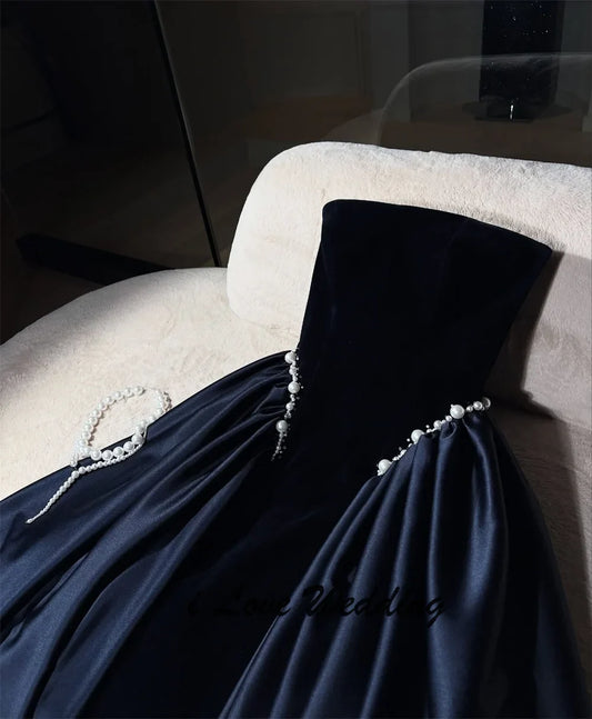 2026 Luxury Boat Collar Pleated Velour Evening Dress Backless Floor Length Beaded Pearls Saudi Party Gown for Women Customized