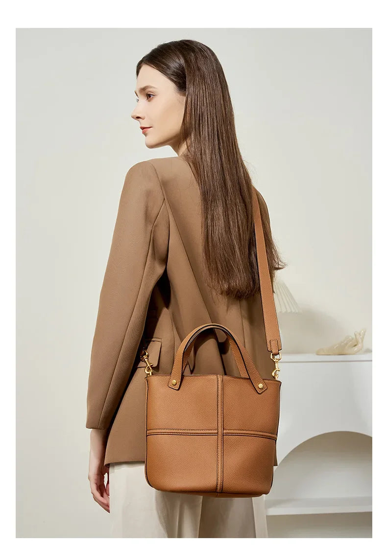 Women Bucket shoulder bag brand design Cowhide ladies handbags and purses genuine leather Tote Bags female messenger Bag Bolsas