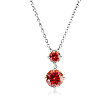 2stones Moissanite Pendant Necklaces for Women 2.5carat Round Brilliant Cut Diamond Stacking Neck Chain 925 Silver Fine Jewelry