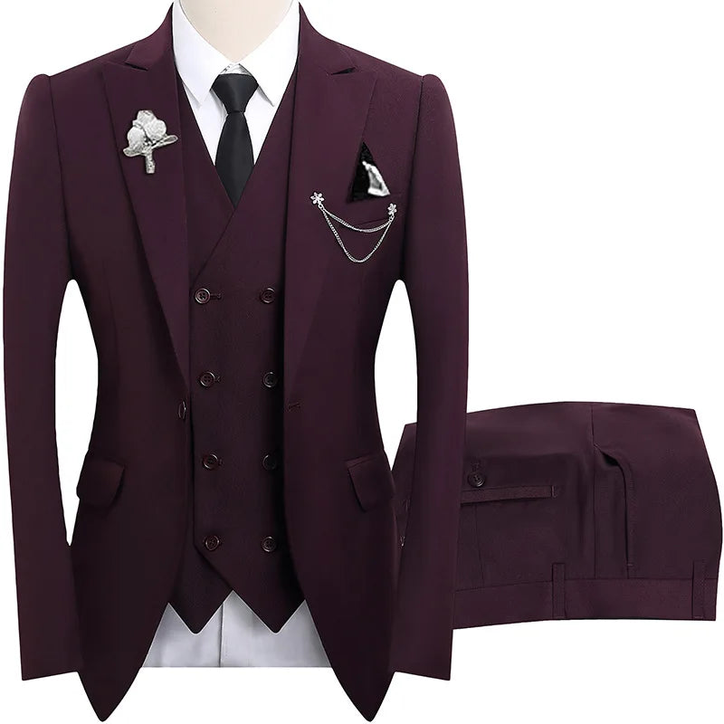 2026 men's dark green three piece suit, (Chinese size) slim fit jacket with vest and pants, wedding party set.