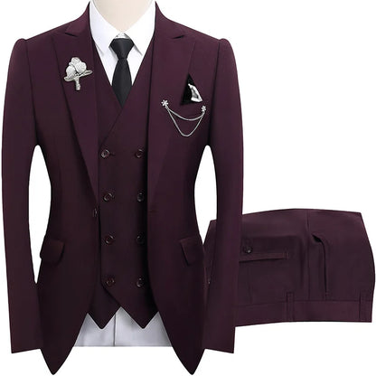 2026 men's dark green three piece suit, (Chinese size) slim fit jacket with vest and pants, wedding party set.