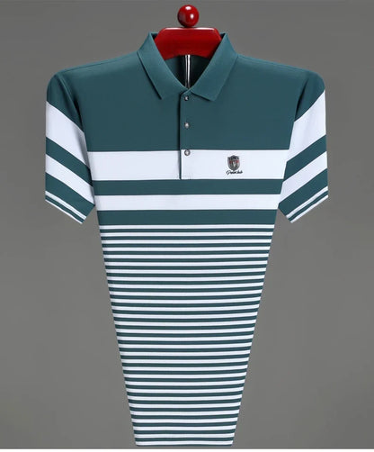 High quality fashion striped short sleeve polo shirt men's luxury brand embossed design summer new breathable T-shirt golf top