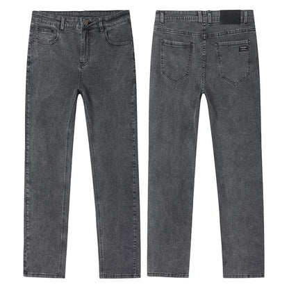 Spring New Men's Slim Fit Elastic Jeans Fashion Gray Comfortable Casual Denim Pants Korean Business Work Straight Black Trousers