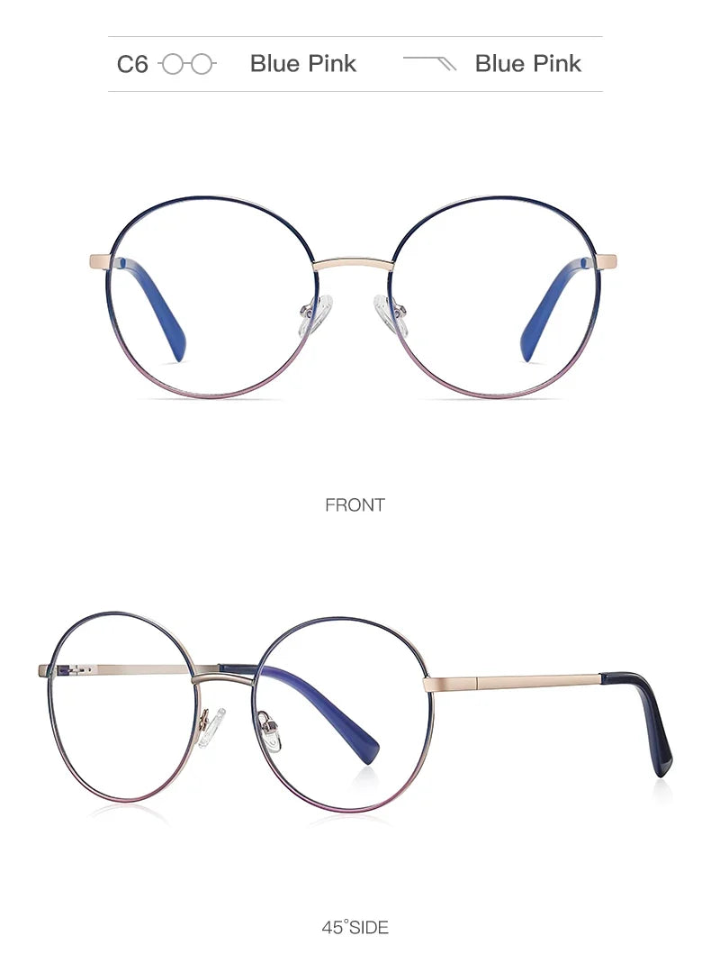 Retro Round Myopia Prescription Glasses Hyperopia for Women Reading CR39 Anti Blue Light Optical Eyeglasses Frame PFD3082