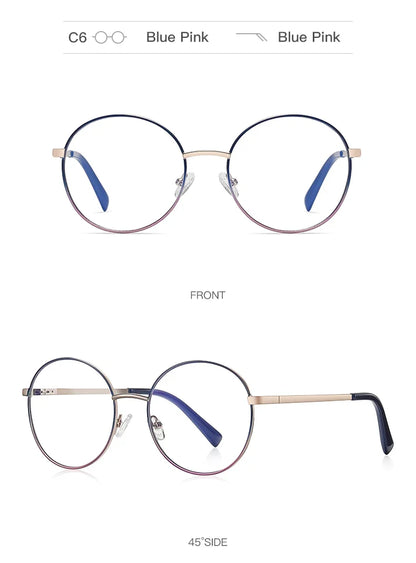 Retro Round Myopia Prescription Glasses Hyperopia for Women Reading CR39 Anti Blue Light Optical Eyeglasses Frame PFD3082