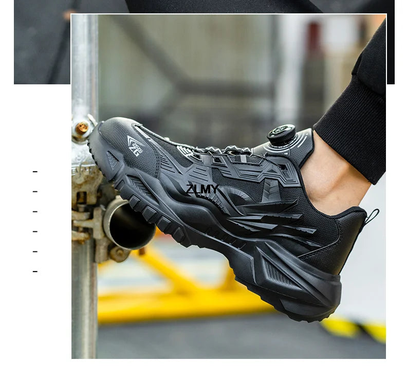Quality Rotated Button Safety Shoes Men Steel Toe Working Sneakers Light Stab Proof Work Boots Man Anti-smash Security Footwear