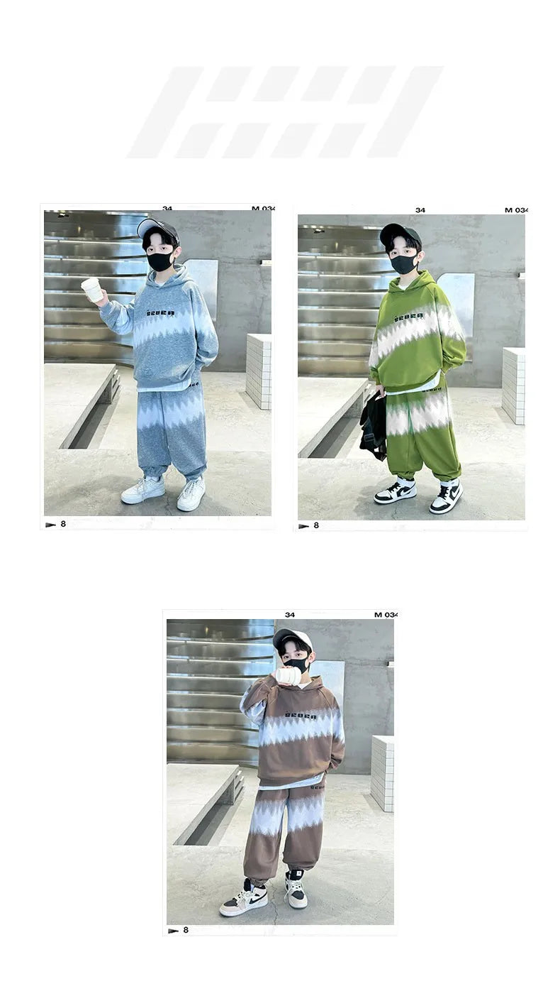 Spring Autumn Boys Contrast Tie Dye Workout Sweatshirt+Sweatpant Sets School Kids 2PCS Tracksuit Children Jogging Outfits 5-16Yr