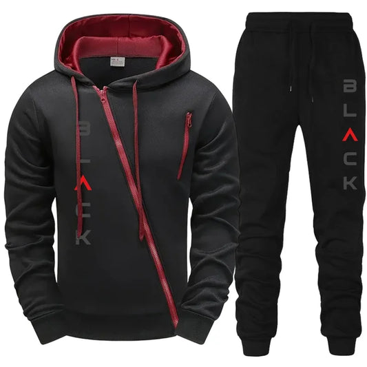 2025 Hot Sale Mens Tracksuit Hoodie Sweatpants Black Letter Print Zipper Jacket Jogger Pants Autumn Winter Casual Fashion Outfit