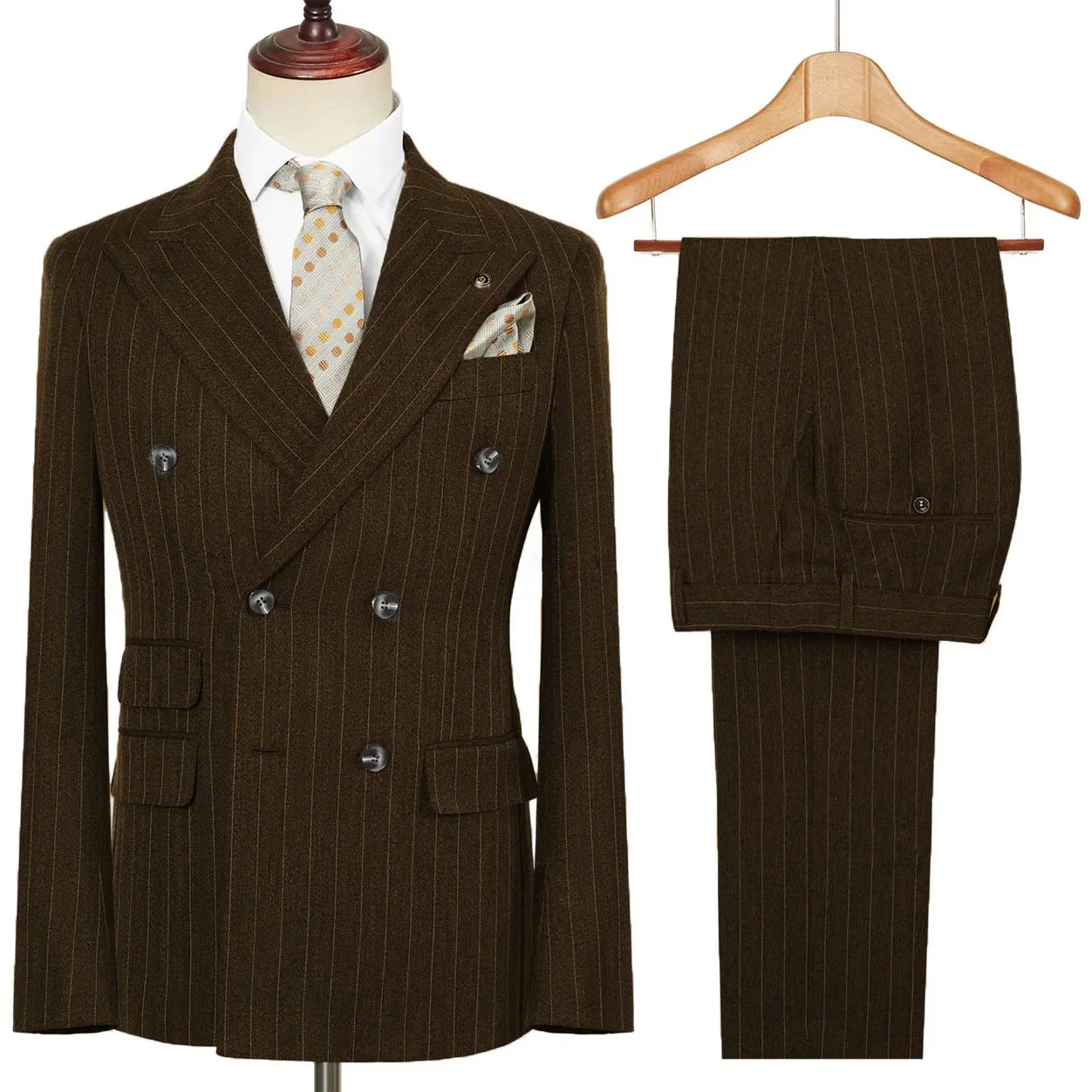 Vintage Winter Tweed Suits High-Quality Striped Tweed Men Suits Design Costume Homme Smart Business Formal Wedding Suit 2 Pieces