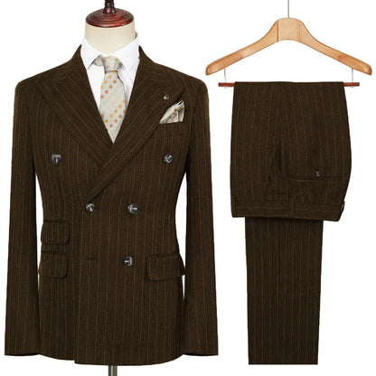 Vintage Winter Tweed Suits High-Quality Striped Tweed Men Suits Design Costume Homme Smart Business Formal Wedding Suit 2 Pieces
