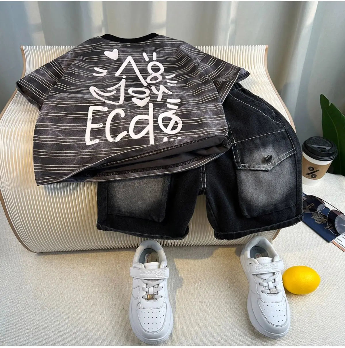 Korean Children's Summer Clothes Kids Set Outfits Boys 2026 Handsome Sleeveless&Short Sleeved T-shirt Denim Shorts 2-piece Set