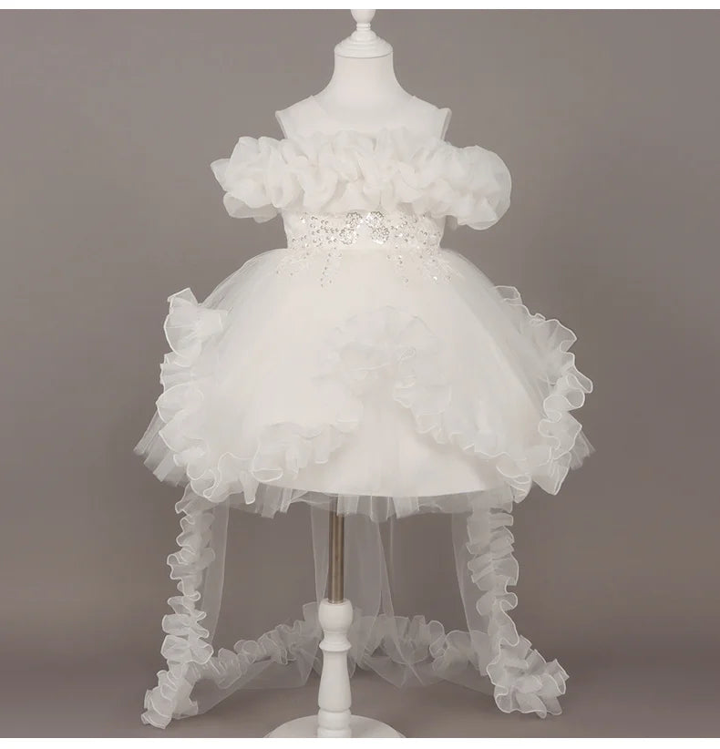 Fashion Flower Girl Dresses for Weddings Lace Mesh Sleeveless Pageant Princess Ball Gown Summer Kids Birthday Dress 1-7 Years
