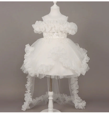 Fashion Flower Girl Dresses for Weddings Lace Mesh Sleeveless Pageant Princess Ball Gown Summer Kids Birthday Dress 1-7 Years