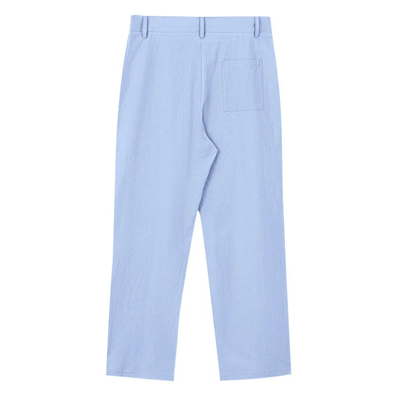 Amazon European and American Men's Linen Solid Color Casual Suit Pants New Fashion Beach Wide-Leg Trousers