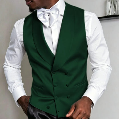 Men Vest White Double Breasted Solid With Lapel Waistcoat For Wedding Banquet Business Work Office Casual Daily Men Suit Vest