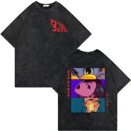 Dandadan Japanese Anime Vintage Washed T-shirt Men Women High Quality Fashion T-shirts Summer Casual Cotton Short Sleeve T Shirt