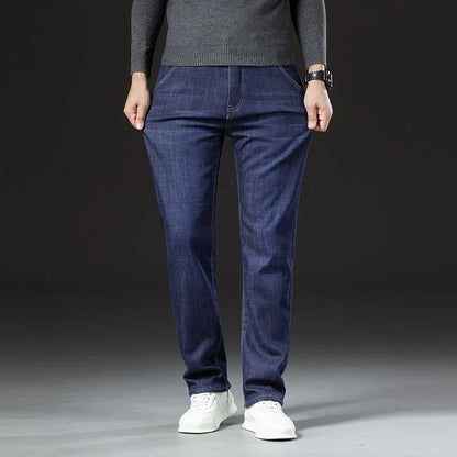 Winter Warm Fleece Jeans Men 2025 Straight Stretch Thick Casual Thermal Denim Pants Male Business Work Trousers New Men Clothing